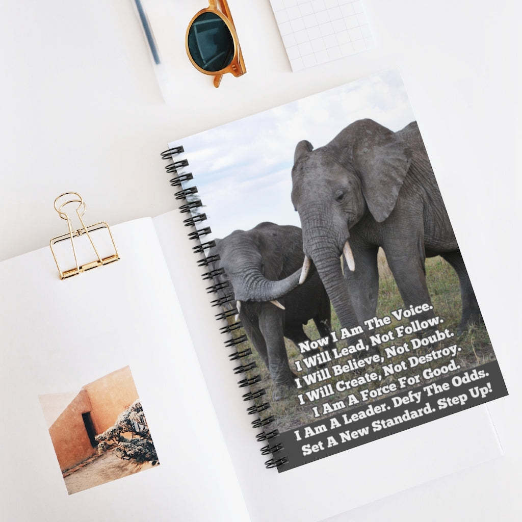 Elephants Journal - Tony Robbins Mantra Now I Am The Voice. I Will Lead, Not Follow. I Will Believe, Not Doubt. I Will Create, Not Destroy. I Am A Force For Good. I Am A Leader. Defy The Odds. Set A New Standard. Step Up!Spiral Notebook - Ruled Line